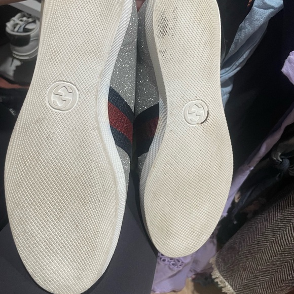 Authentic Gucci silver Glitter Web Sneakers - Picture 3 of 3